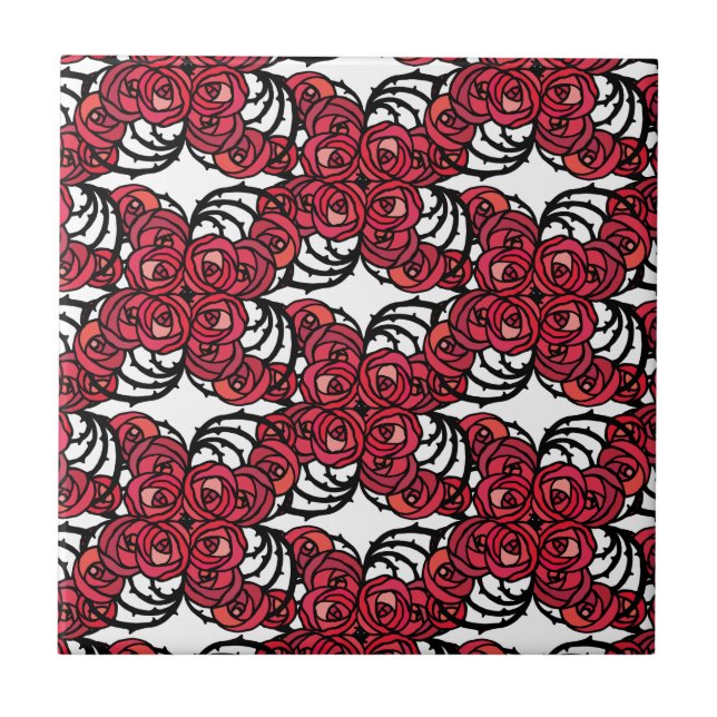 Art Nouveau Floral, vermelho e rosa preto, design (Frente)