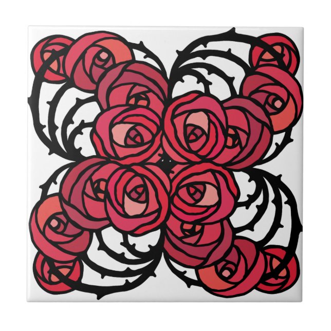 Art Nouveau Floral, vermelho e rosa preto, design (Frente)