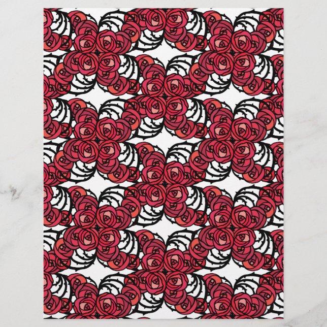 Art Nouveau Floral, vermelho e rosa preto, design (Frente)