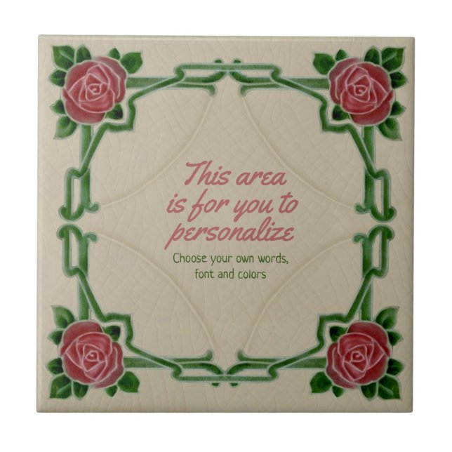 Art Nouveau Frame Roses Repro Tile to Personalize (Frente)