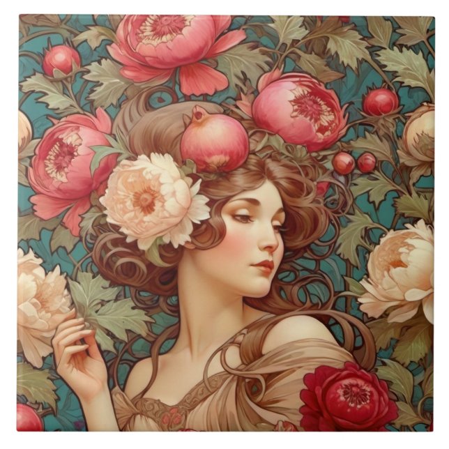 Art Nouveau Fruta Floral Azulejo Cerâmica (Frente)