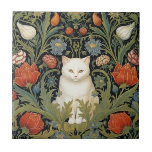 Art nouveau, gato branco no jardim