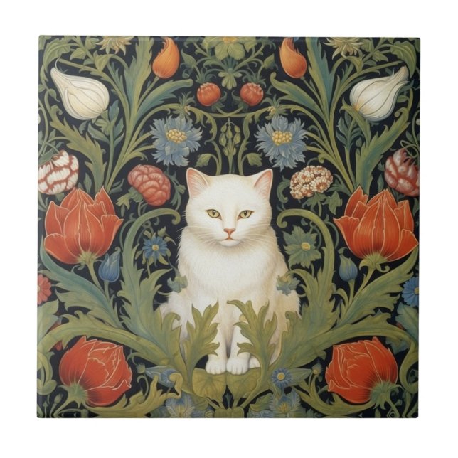 Art nouveau, gato branco no jardim (Frente)