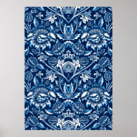 Art Nouveau Girassóis, Poster Azul Escuro e Branco