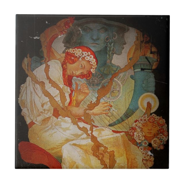 Art Nouveau Girl com Harp 1903 (Frente)