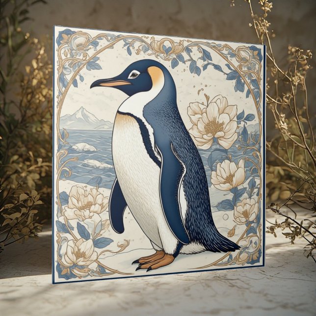Art Nouveau Ice Bird Penguin Frozen Polar Glaciers (Art Nouveau Ice Bird Penguin Frozen Polar Glaciers Ceramic Tile)