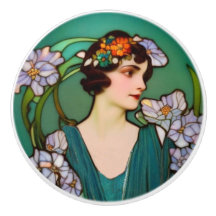 Art Nouveau Lady and Flowers - Verde e Lilac