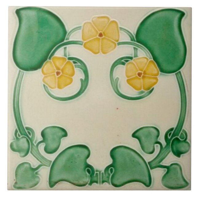 Art Nouveau Lareira Cerâmica azulejo (Frente)