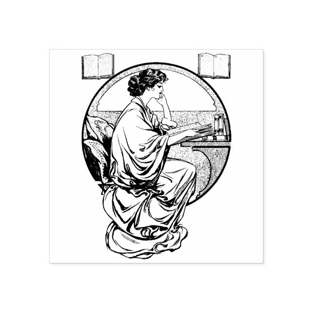 Art Nouveau Leitura de Livros Carimbo (Impressão)