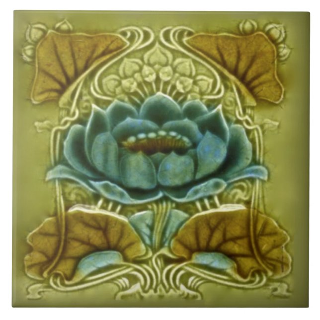 Art Nouveau Lotus Repro do Azulejo Antiquado Glaza (Frente)