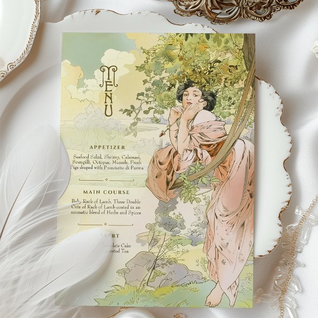 Art Nouveau Menu Casamento Cartão Deusa Floral (Criador carregado)