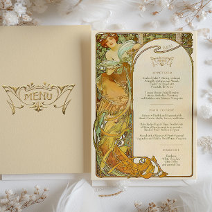 Art Nouveau Menu Casamento Cartão Mucha Elegance
