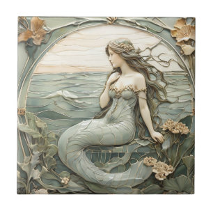 Art Nouveau Mermaid Faux Alivio Mint Sea Sea