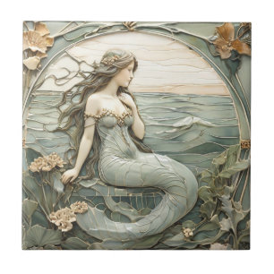 Art Nouveau Mermaid Faux Alivio R Mint Ocean Sea