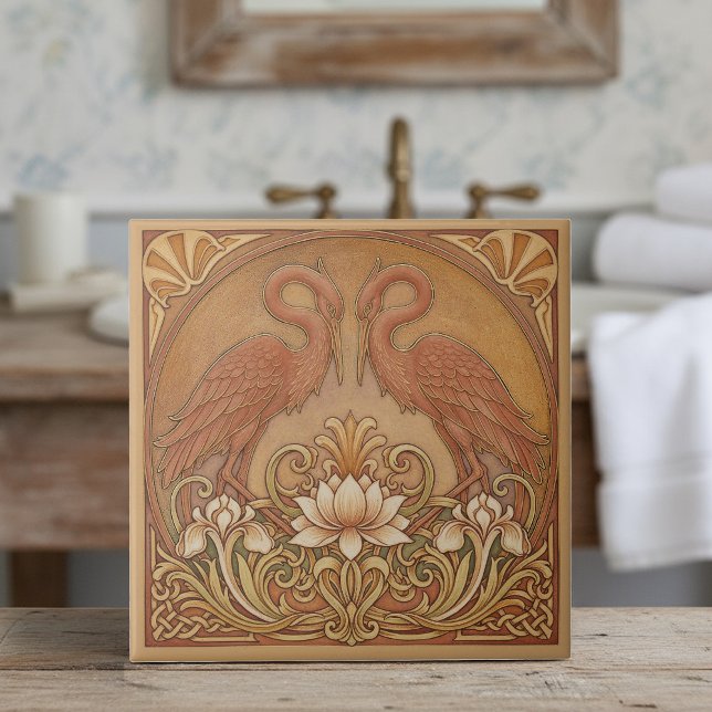 Art Nouveau Mirrored CranePat#9 Terra Cotta ID1193 (Criador carregado)