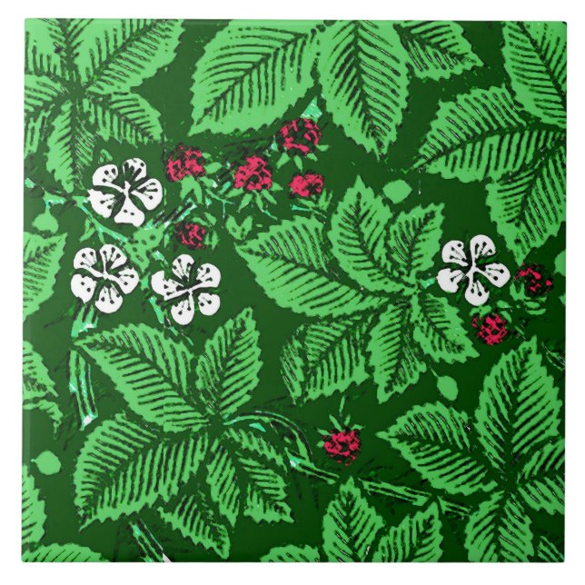 Art Nouveau Morangos e Folhas, Emerald Green (Frente)