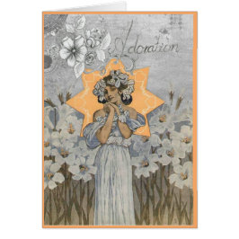 Art nouveau mulher com cartão floral de daffodils