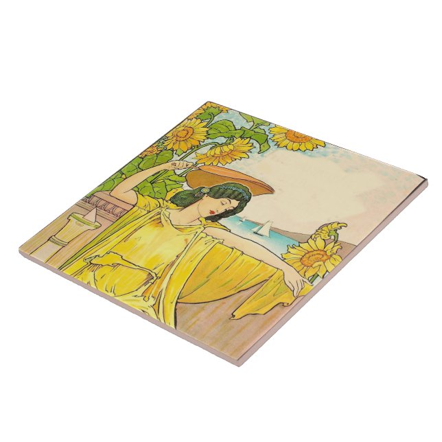 Art Nouveau Mulher com Girassóis (Lateral)