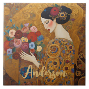 Art Nouveau Mulher Dourada Floral