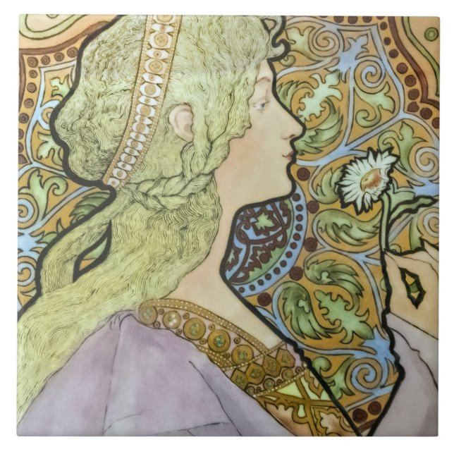 Art Nouveau Mulher Floral Mucha Margarida Verde Fr (Frente)