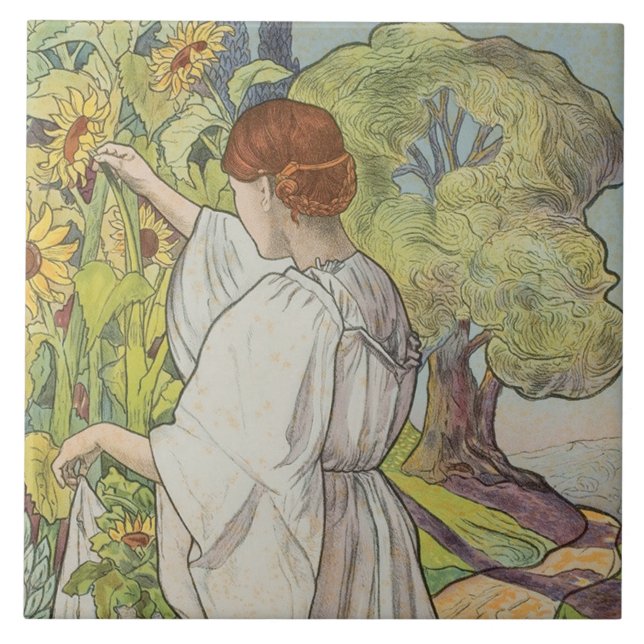 Art Nouveau Mulher Floral Mucha Margarida Verde Fr (Frente)