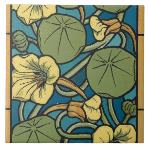 Art Nouveau Nasturtium Azul Dourado floral Verneui