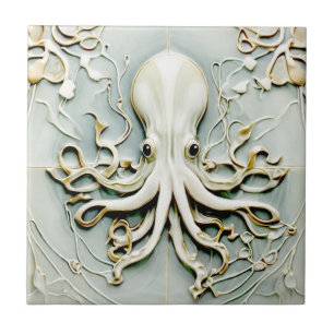 Art Nouveau Octopus Faux Alivio Dourado & Mint Pas