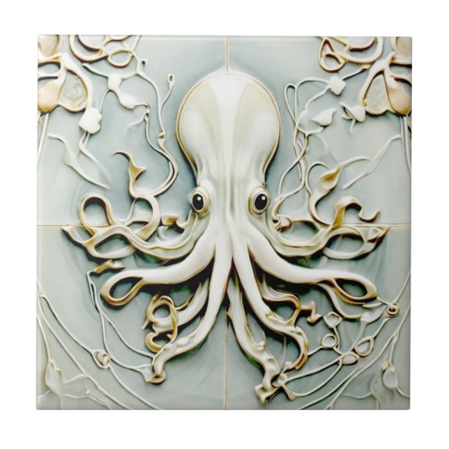 Art Nouveau Octopus Faux Alivio Dourado & Mint Pas (Frente)
