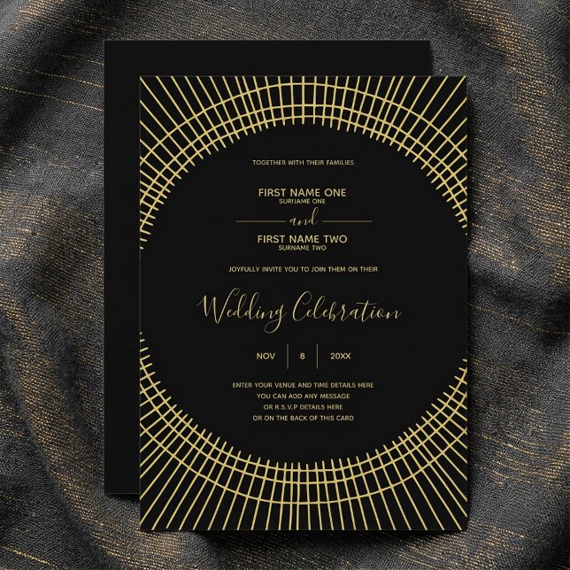Art nouveau ouro e convite para o casamento negro (Art nouveau gold and black wedding invitation.)
