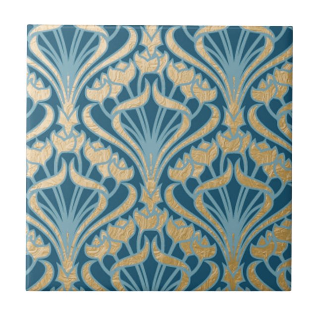 Art Nouveau,ouro,teal,damasco,floral,padrão,chic,V (Frente)