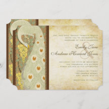 Art Nouveau Pássaros Peacock Convite Para Casament