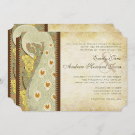Art Nouveau Pássaros Peacock Convite Para Casament