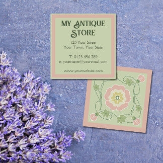 Art Nouveau Pastel Pink Green Square Cartão de vis