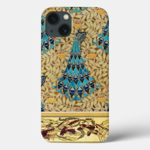 Art nouveau pavão têxtil deco verneuil azul
