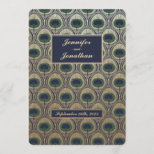 Art Nouveau Peacock Convites para Casamento Ouro F