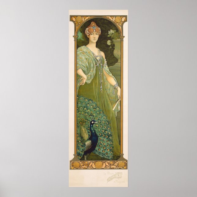 Art Nouveau Peacock Design Sonrel Poster (Frente)
