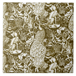 Art Nouveau Peacock Impressão, Brown e Cream