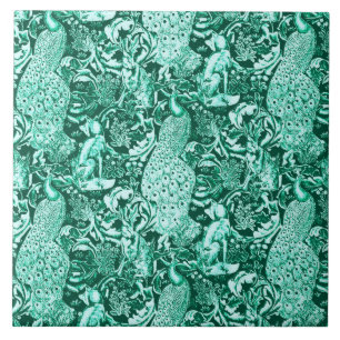 Art Nouveau Peacock Impressão, Turquoise e Aqua