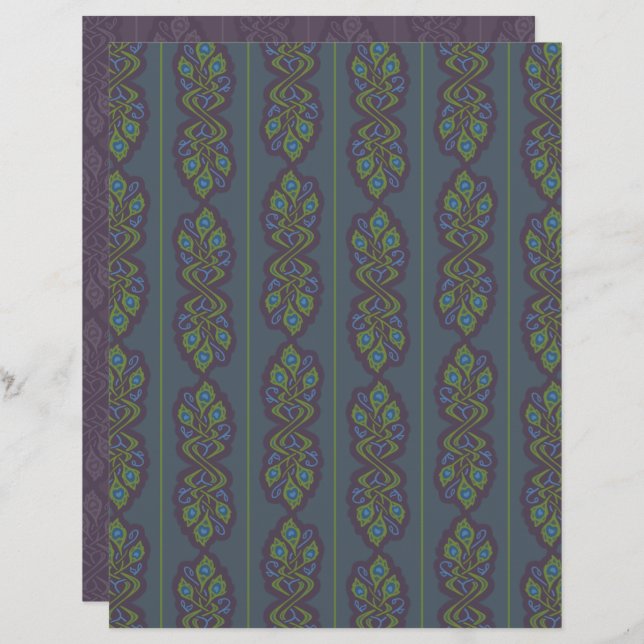 Art Nouveau Peacock Scrapbook Paper (Frente/Verso)