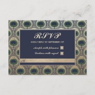 Art Nouveau Peacock Weding RSVP Cartões Gold Foil