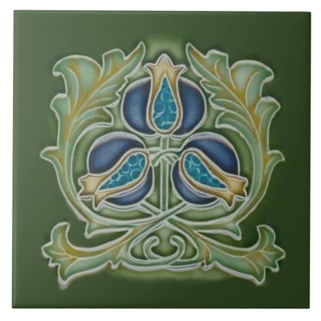Art Nouveau Pomegranate Azulejo Blues & Greens (Frente)