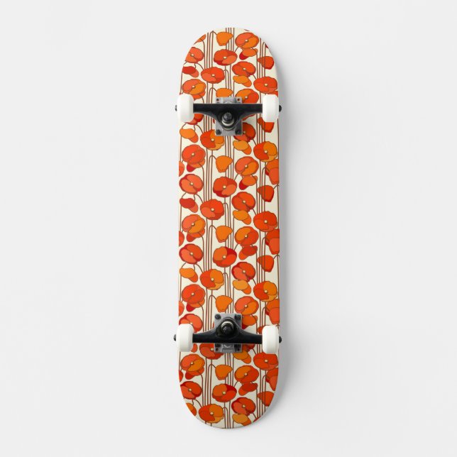 Art Nouveau Poppies Skateboard (Frente)