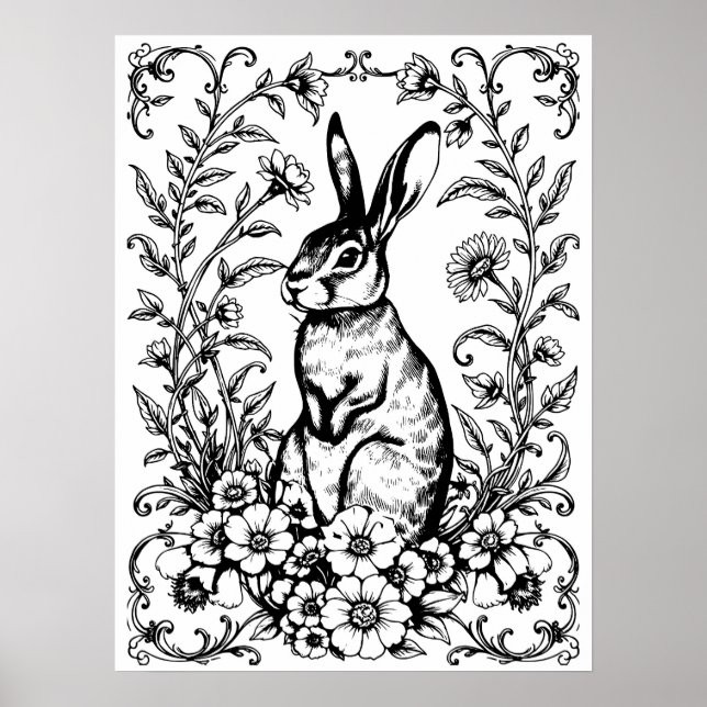 Art Nouveau Rabbit Coloring Poster 3 (Frente)