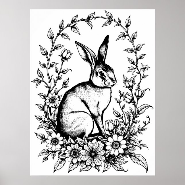 Art Nouveau Rabbit Coloring Poster 4 (Frente)