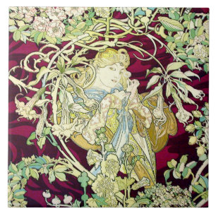 Art Nouveau Repro Linda Mulher com Daisy