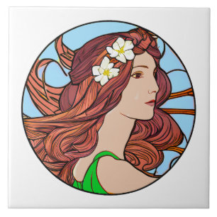 Art Nouveau Retrato de uma Mulher com Cabelo Verme