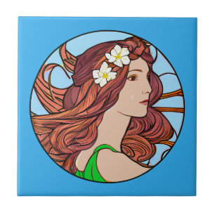 Art Nouveau Retrato de uma Mulher em Azul