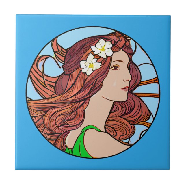 Art Nouveau Retrato de uma Mulher em Azul (Frente)