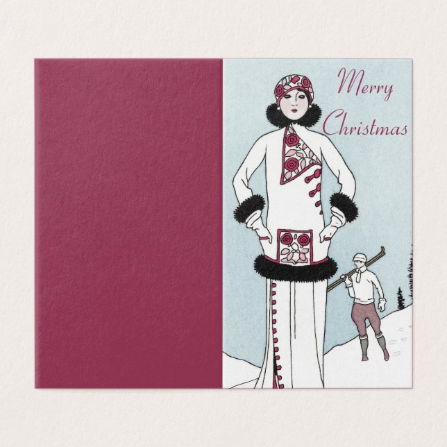 Art Nouveau Snow Queen Merry Christmas Card (Exterior Desdobrado)