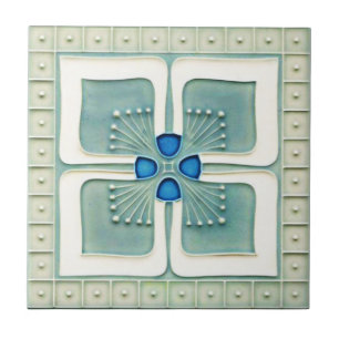 Art Nouveau Style Azulejo cerâmico. Cinza/Azul